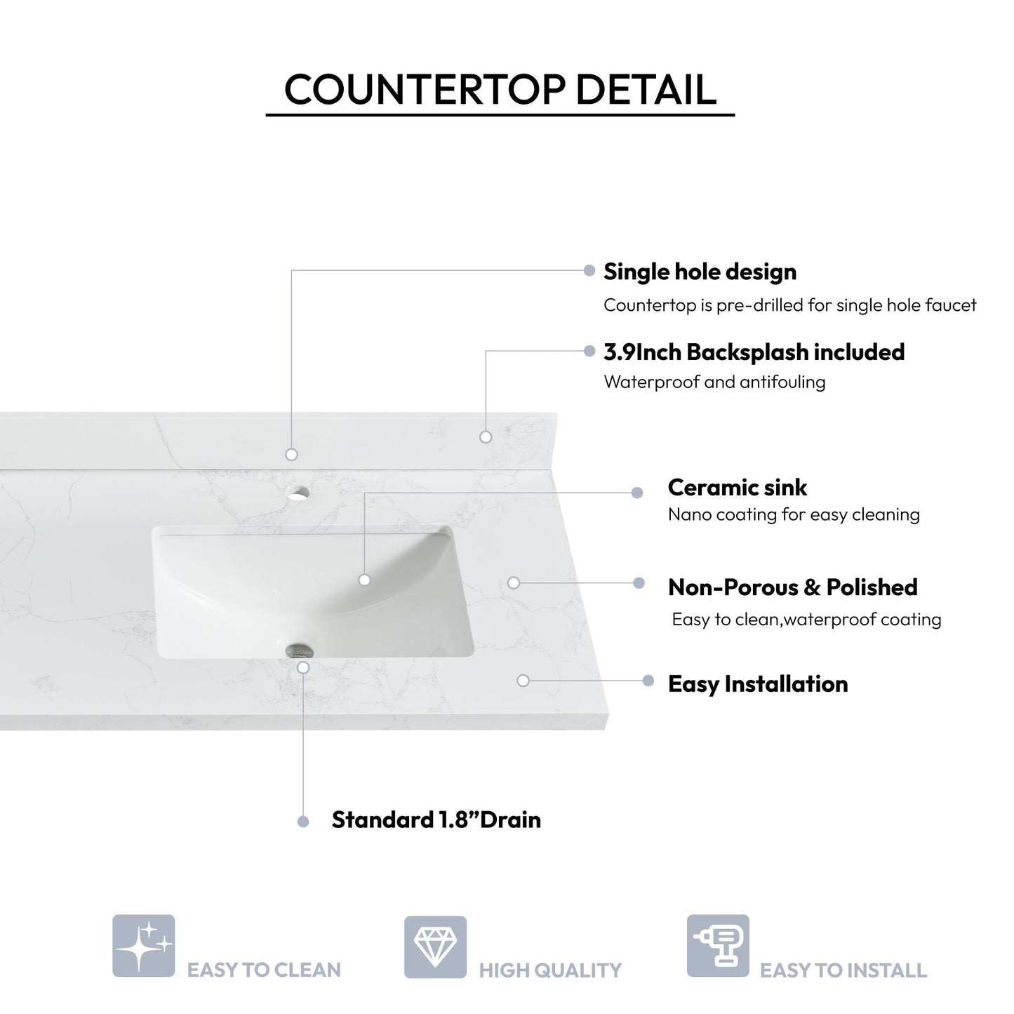 Vinnova, Malaga 61 in. W x 22 in. D Composite Stone Vanity Top in Grain White with White Rectangular Double Sink