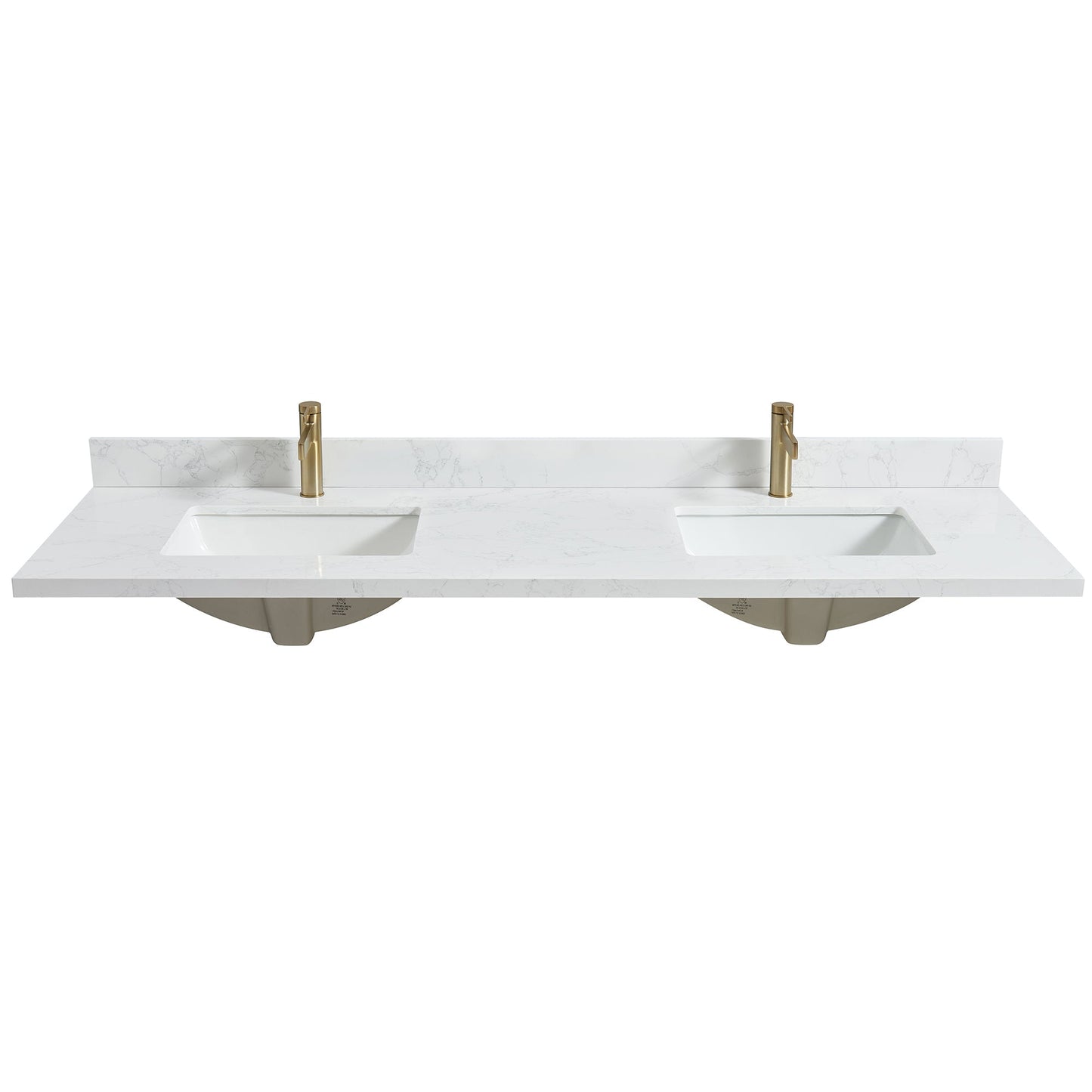 Vinnova, Malaga 73 in. W x 22 in. D Composite Stone Vanity Top in Grain White with White Rectangular Double Sink
