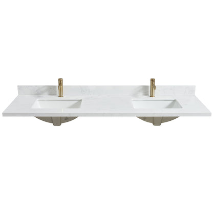Vinnova, Malaga 73 in. W x 22 in. D Composite Stone Vanity Top in Grain White with White Rectangular Double Sink