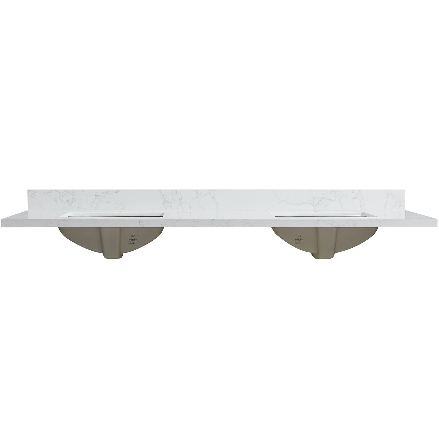 Vinnova, Malaga 73 in. W x 22 in. D Composite Stone Vanity Top in Grain White with White Rectangular Double Sink