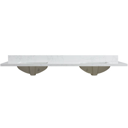 Vinnova, Malaga 73 in. W x 22 in. D Composite Stone Vanity Top in Grain White with White Rectangular Double Sink