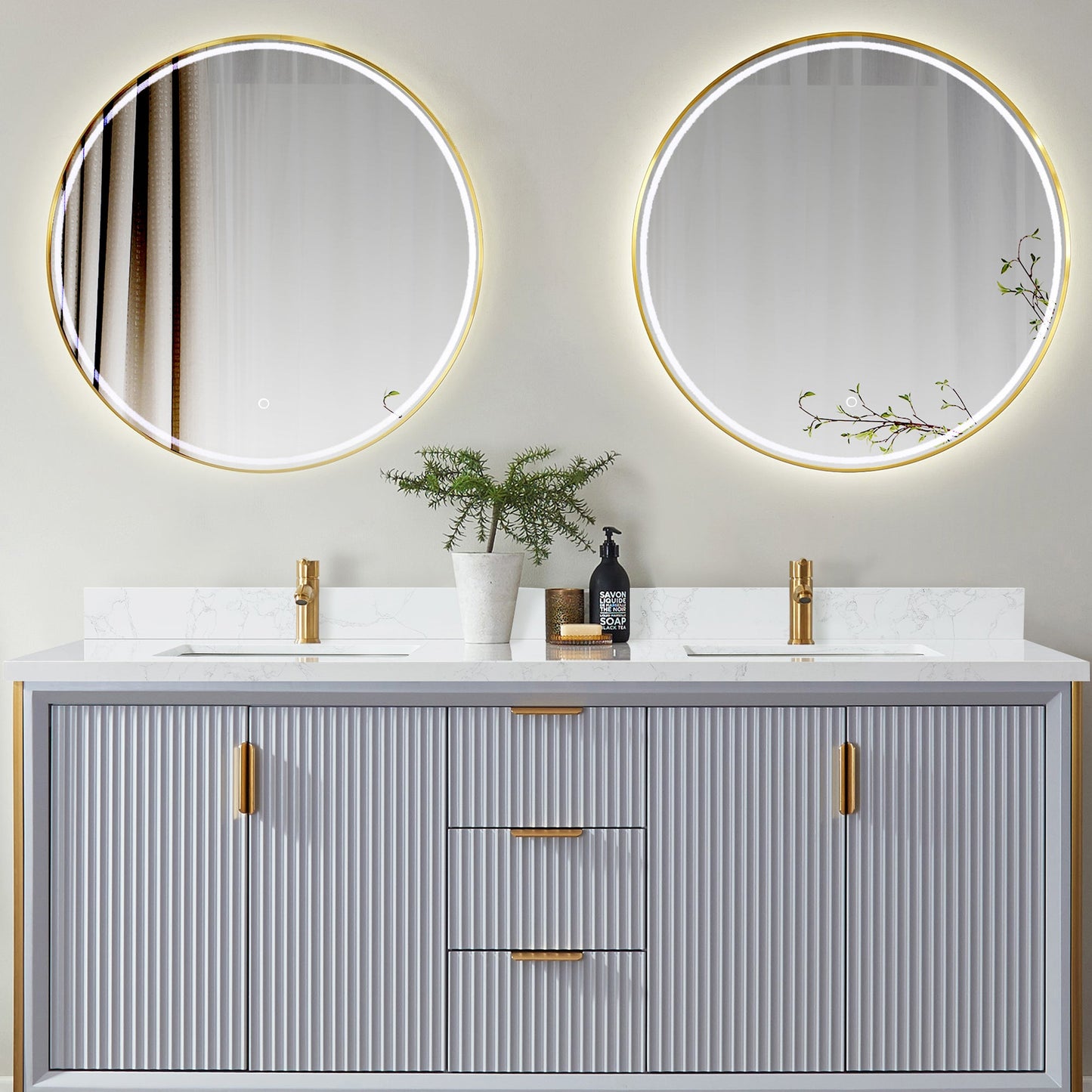 Vinnova, Malaga 73 in. W x 22 in. D Composite Stone Vanity Top in Grain White with White Rectangular Double Sink