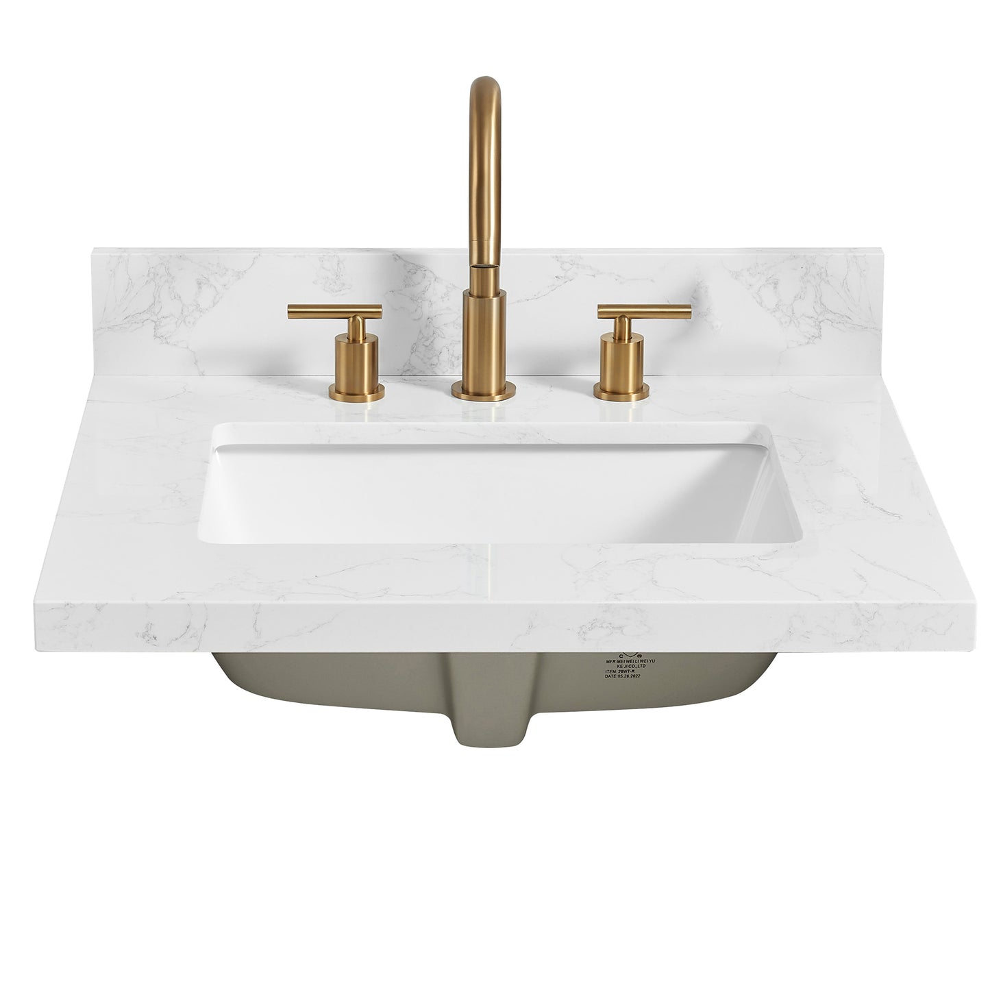 Vinnova, Jaen 25 in. W x 22 in. D Composite Stone Vanity Top in Grain White with White Rectangular Single Sink
