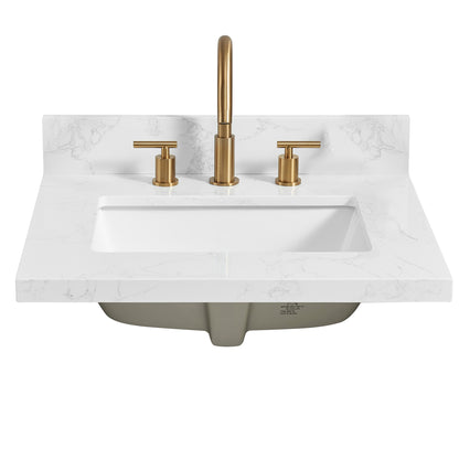 Vinnova, Jaen 25 in. W x 22 in. D Composite Stone Vanity Top in Grain White with White Rectangular Single Sink