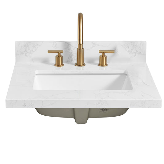 Vinnova, Jaen 25 in. W x 22 in. D Composite Stone Vanity Top in Grain White with White Rectangular Single Sink