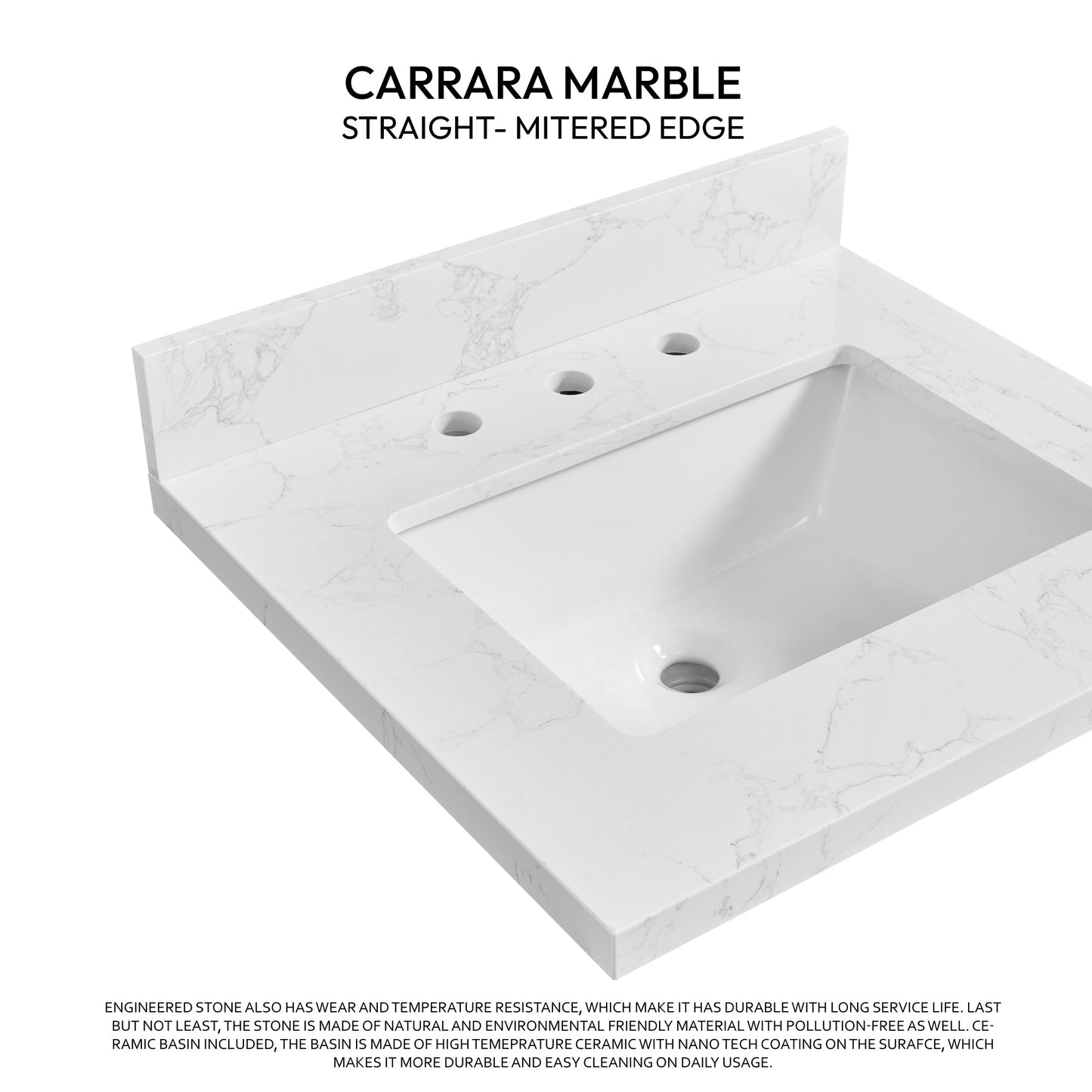 Vinnova, Jaen 25 in. W x 22 in. D Composite Stone Vanity Top in Grain White with White Rectangular Single Sink
