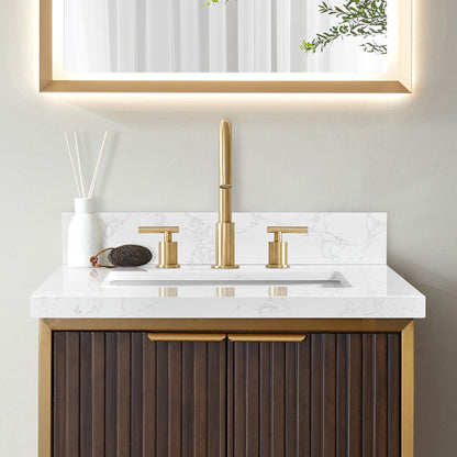 Vinnova, Jaen 25 in. W x 22 in. D Composite Stone Vanity Top in Grain White with White Rectangular Single Sink