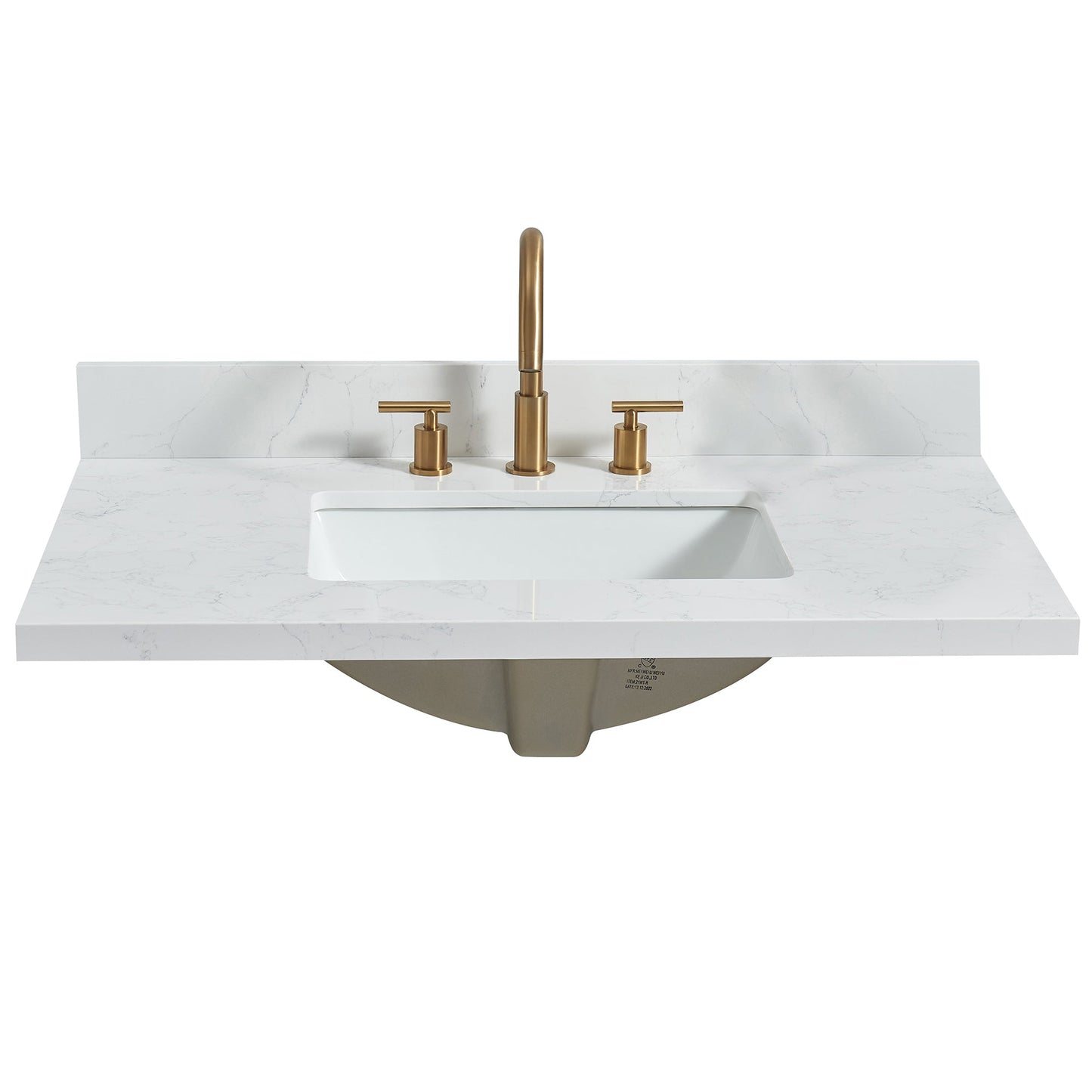 Vinnova, Jaen 37 in. W x 22 in. D Composite Stone Vanity Top in Grain White with White Rectangular Single Sink