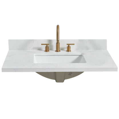 Vinnova, Jaen 37 in. W x 22 in. D Composite Stone Vanity Top in Grain White with White Rectangular Single Sink