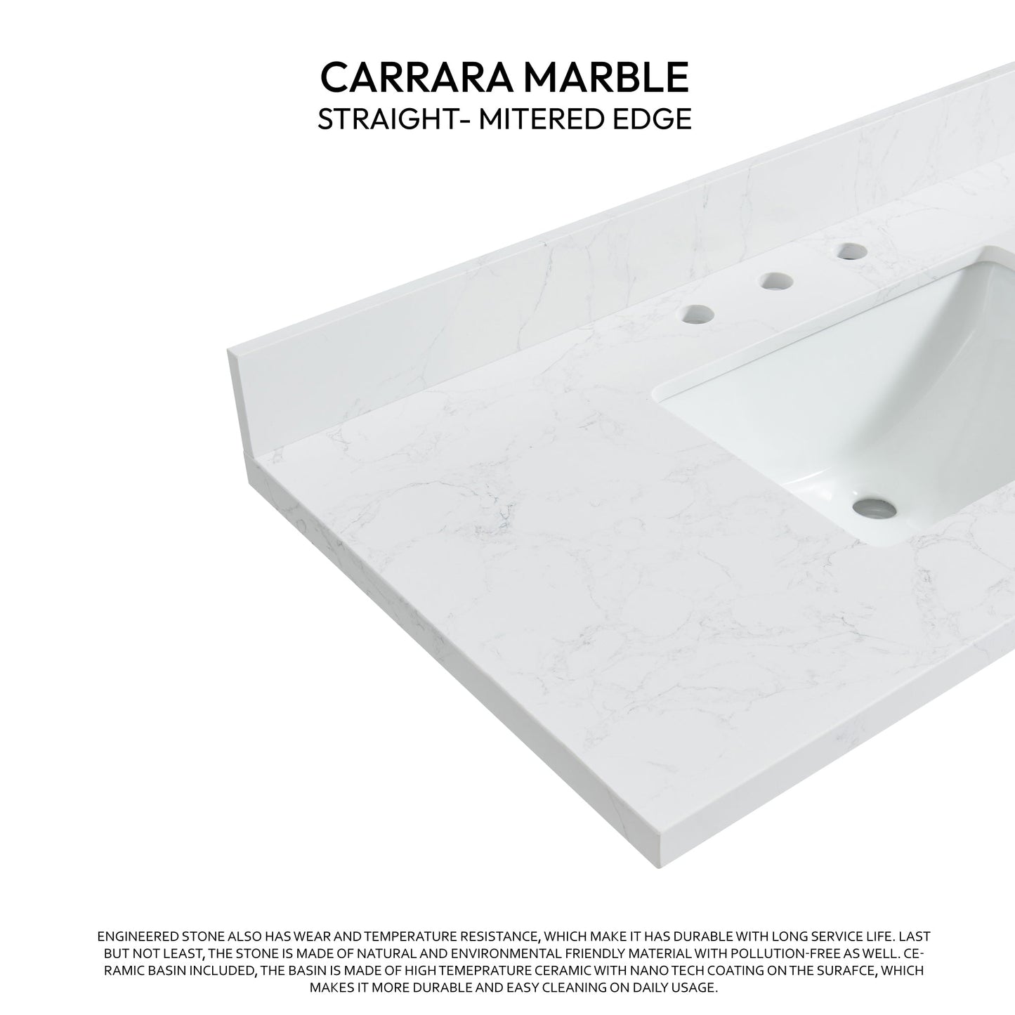 Vinnova, Jaen 37 in. W x 22 in. D Composite Stone Vanity Top in Grain White with White Rectangular Single Sink