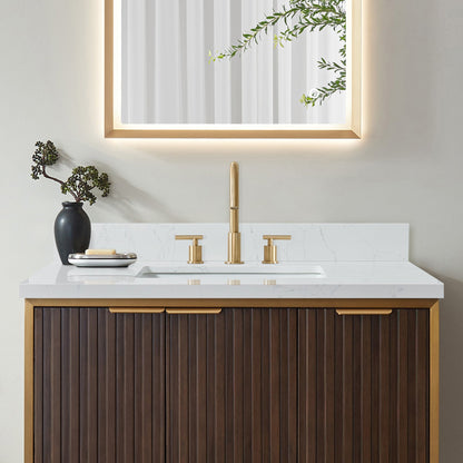 Vinnova, Jaen 37 in. W x 22 in. D Composite Stone Vanity Top in Grain White with White Rectangular Single Sink