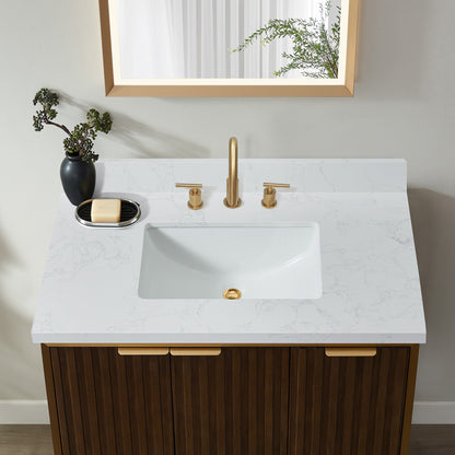 Vinnova, Jaen 37 in. W x 22 in. D Composite Stone Vanity Top in Grain White with White Rectangular Single Sink