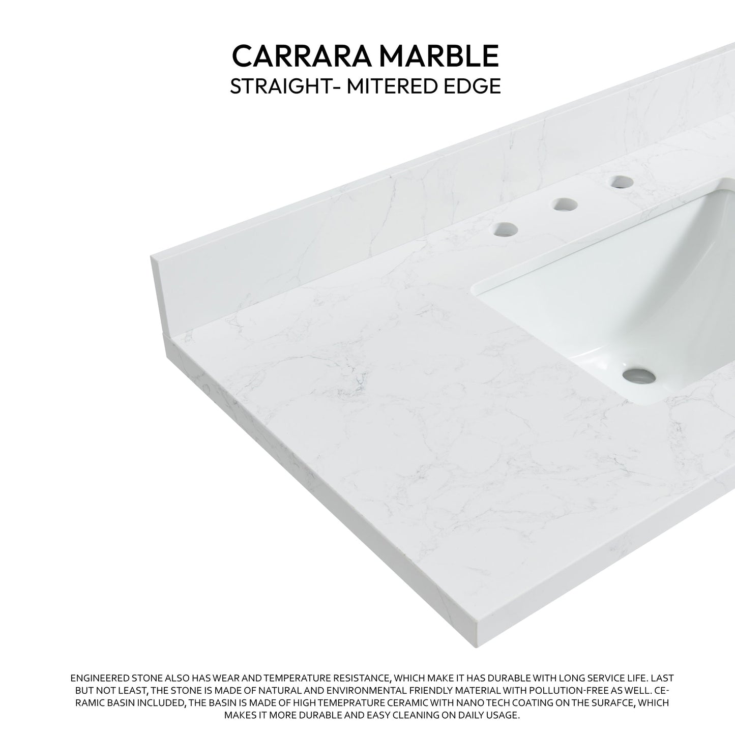 Vinnova, Jaen 43 in. W x 22 in. D Composite Stone Vanity Top in Grain White with White Rectangular Single Sink