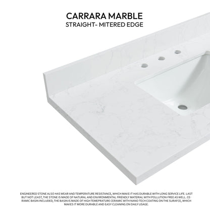 Vinnova, Jaen 43 in. W x 22 in. D Composite Stone Vanity Top in Grain White with White Rectangular Single Sink