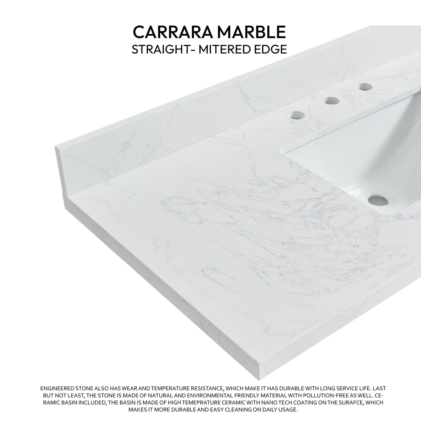 Vinnova, Jaen 49 in. W x 22 in. D Composite Stone Vanity Top in Grain White with White Rectangular Single Sink