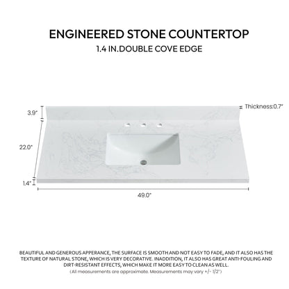 Vinnova, Jaen 49 in. W x 22 in. D Composite Stone Vanity Top in Grain White with White Rectangular Single Sink