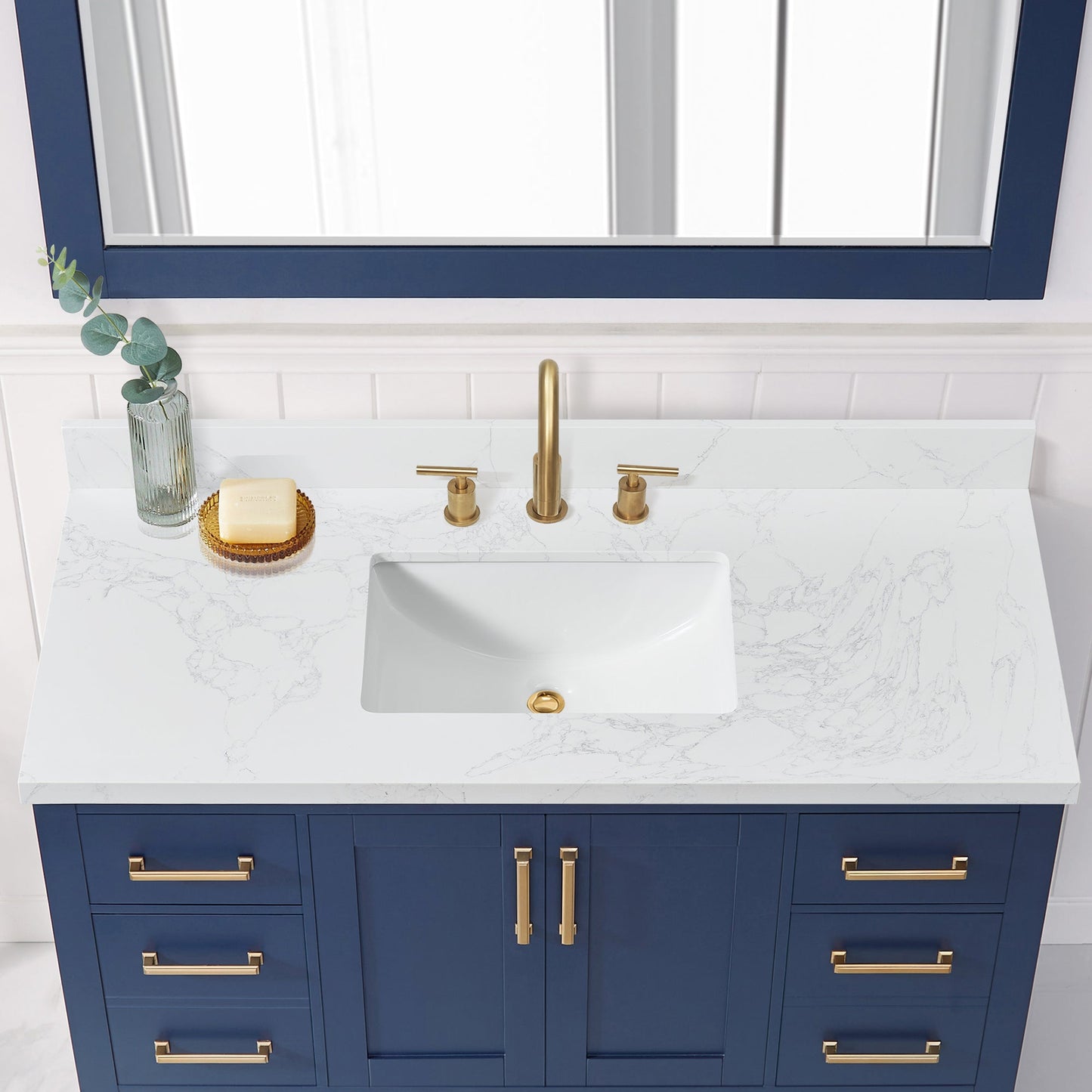 Vinnova, Jaen 49 in. W x 22 in. D Composite Stone Vanity Top in Grain White with White Rectangular Single Sink
