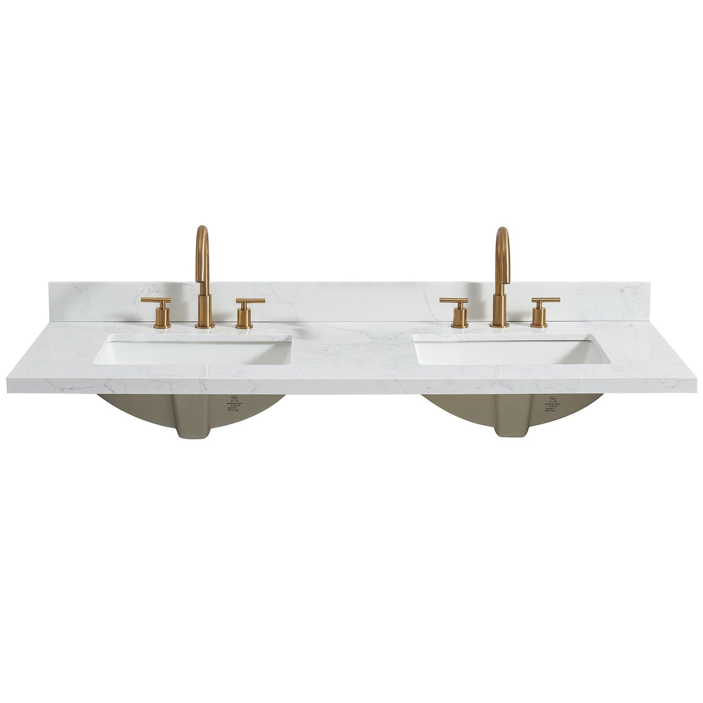 Vinnova, Jaen 61 in. W x 22 in. D Composite Stone Vanity Top in Grain White with White Rectangular Double Sink