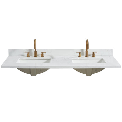 Vinnova, Jaen 61 in. W x 22 in. D Composite Stone Vanity Top in Grain White with White Rectangular Double Sink