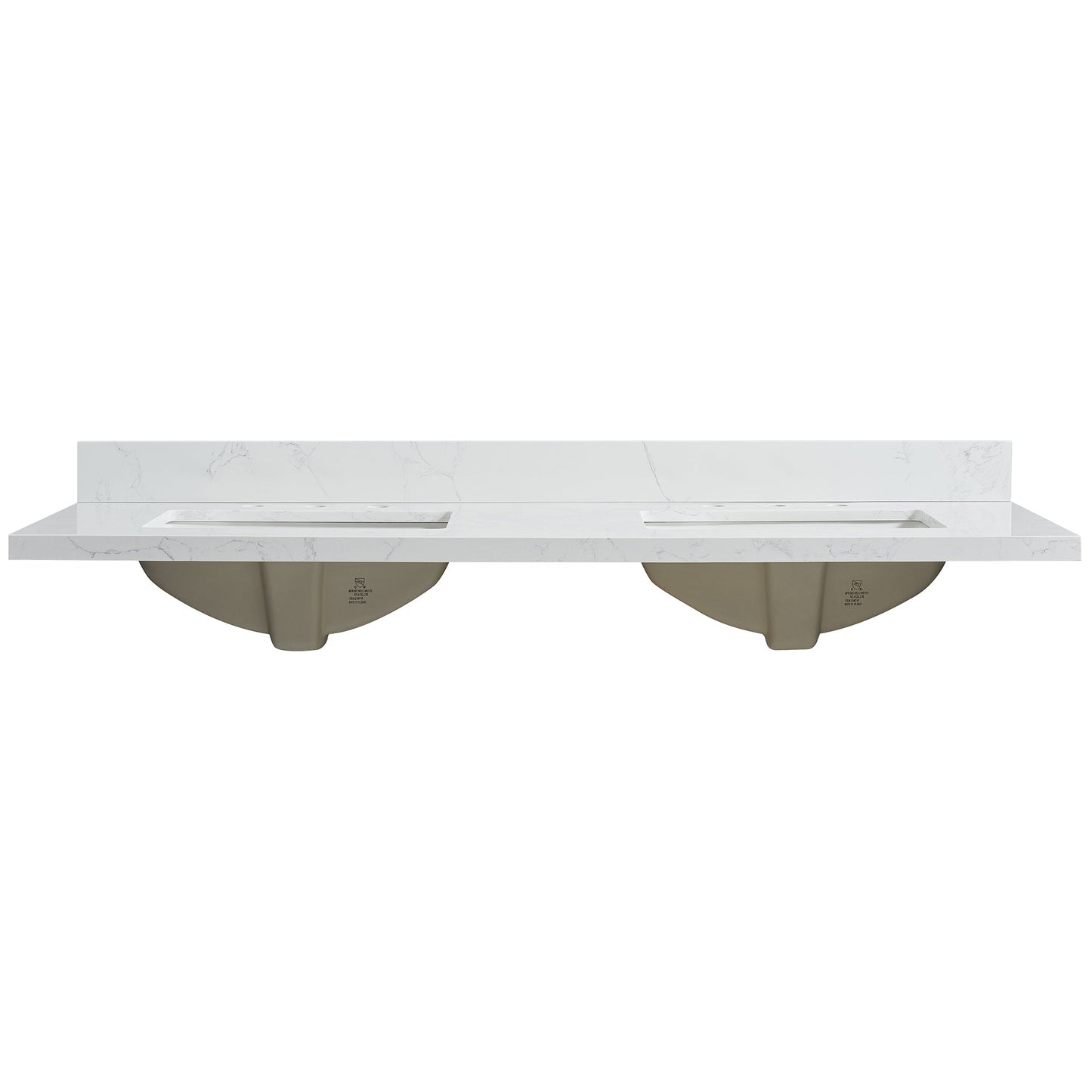 Vinnova, Jaen 61 in. W x 22 in. D Composite Stone Vanity Top in Grain White with White Rectangular Double Sink