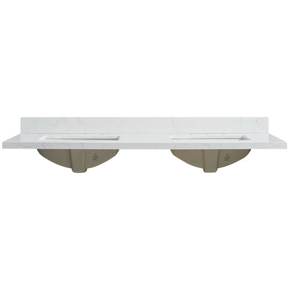 Vinnova, Jaen 61 in. W x 22 in. D Composite Stone Vanity Top in Grain White with White Rectangular Double Sink