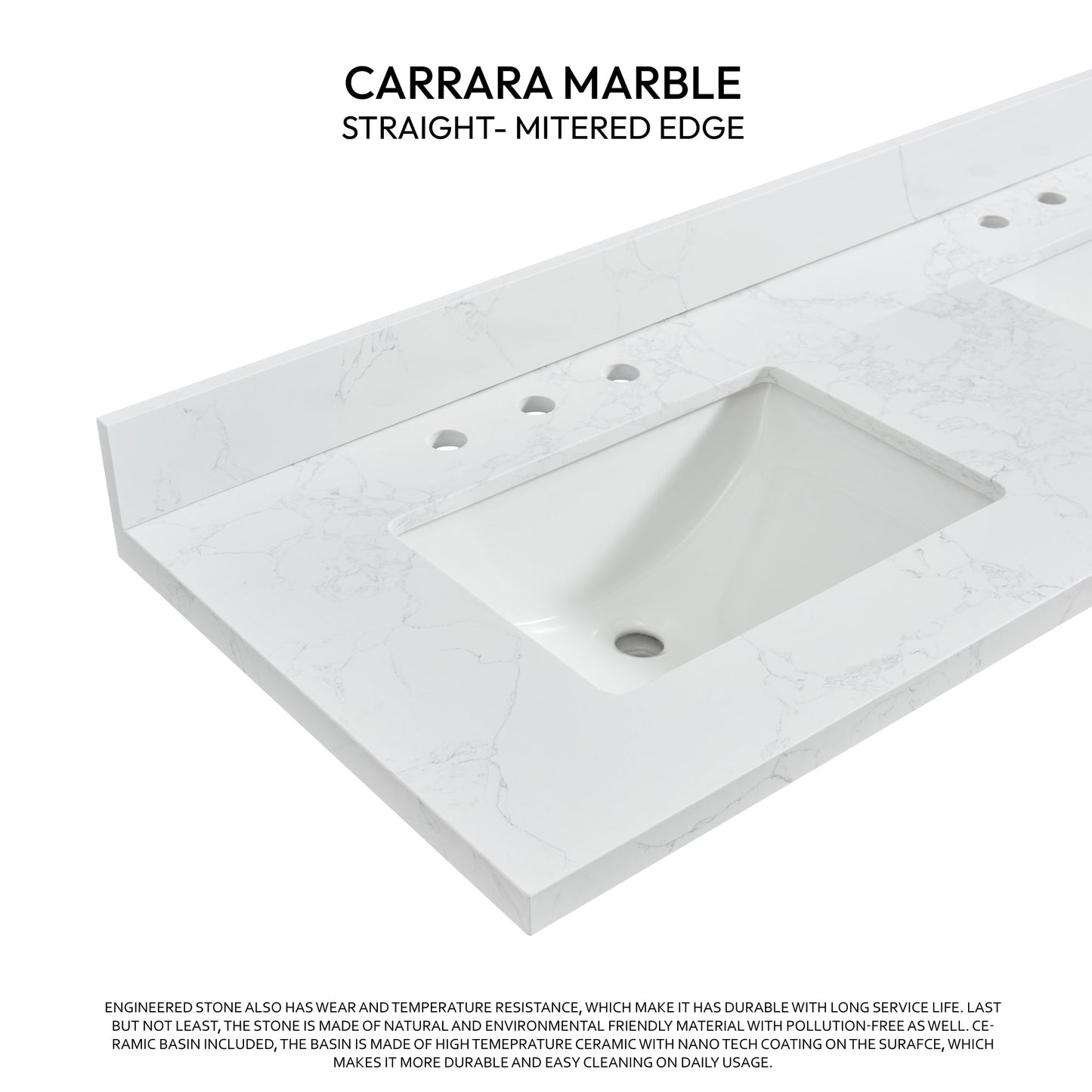 Vinnova, Jaen 61 in. W x 22 in. D Composite Stone Vanity Top in Grain White with White Rectangular Double Sink