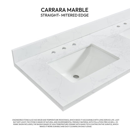 Vinnova, Jaen 61 in. W x 22 in. D Composite Stone Vanity Top in Grain White with White Rectangular Double Sink