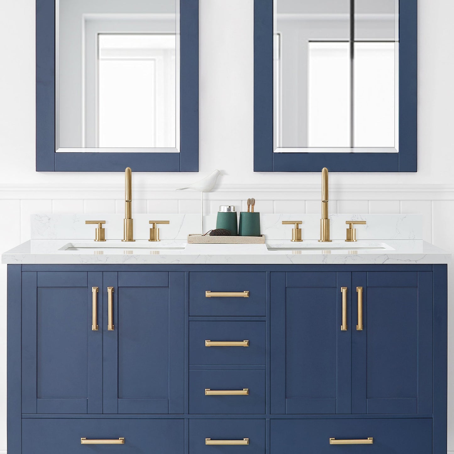 Vinnova, Jaen 61 in. W x 22 in. D Composite Stone Vanity Top in Grain White with White Rectangular Double Sink