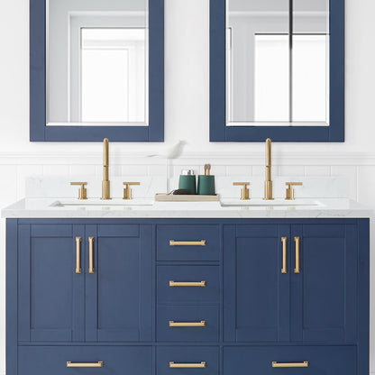 Vinnova, Jaen 61 in. W x 22 in. D Composite Stone Vanity Top in Grain White with White Rectangular Double Sink