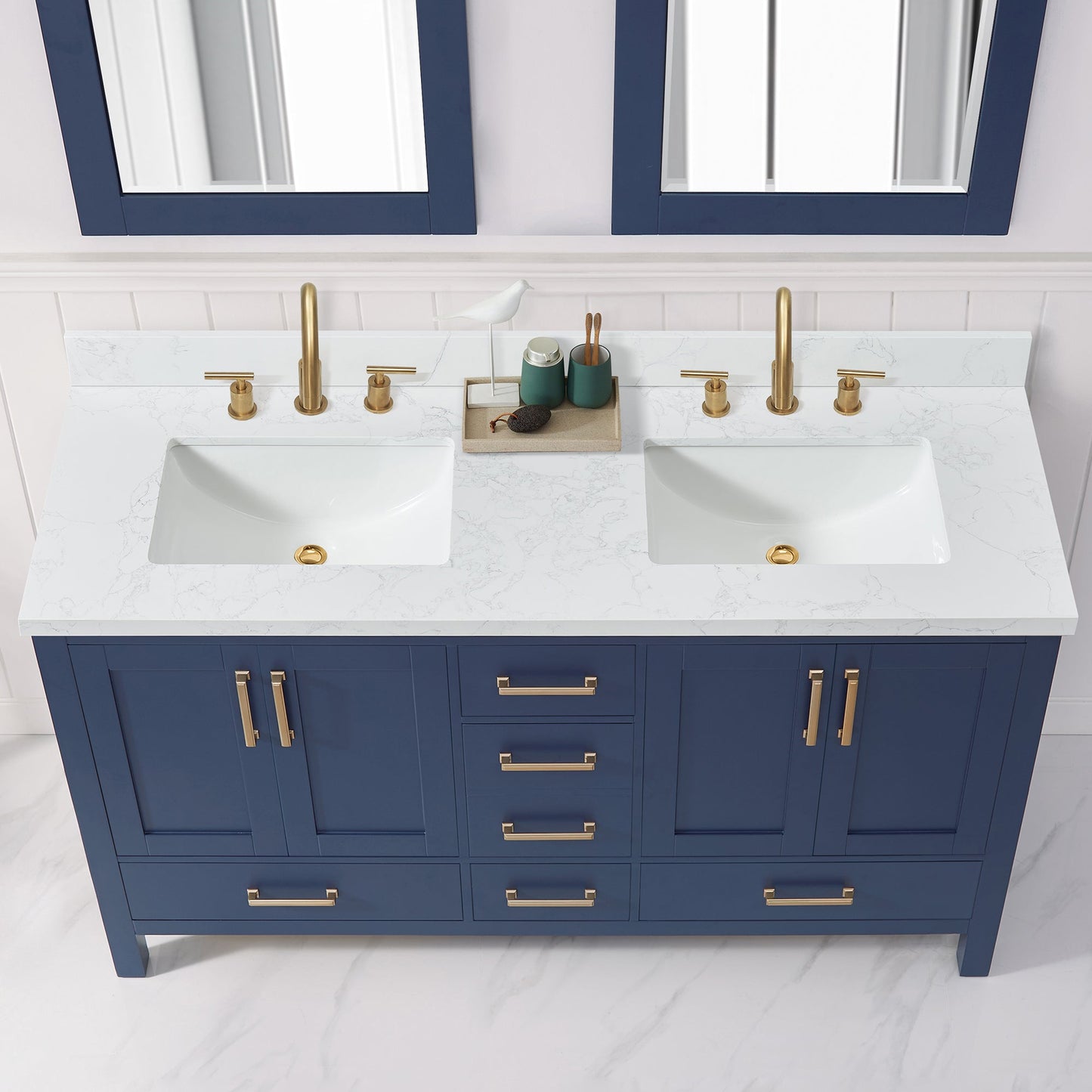 Vinnova, Jaen 61 in. W x 22 in. D Composite Stone Vanity Top in Grain White with White Rectangular Double Sink