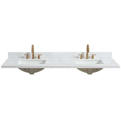 Vinnova, Jaen 73 in. W x 22 in. D Composite Stone Vanity Top in Grain White with White Rectangular Double Sink