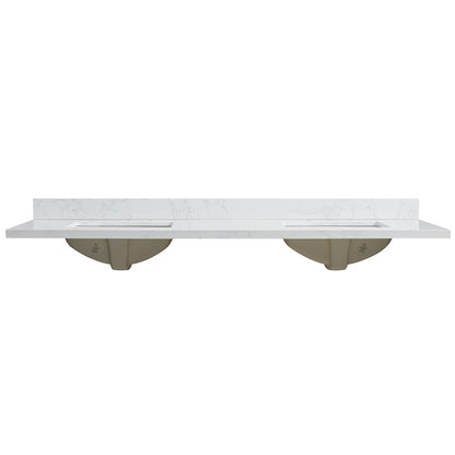 Vinnova, Jaen 73 in. W x 22 in. D Composite Stone Vanity Top in Grain White with White Rectangular Double Sink