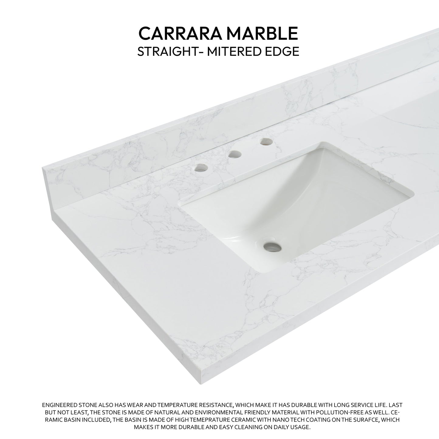 Vinnova, Jaen 73 in. W x 22 in. D Composite Stone Vanity Top in Grain White with White Rectangular Double Sink