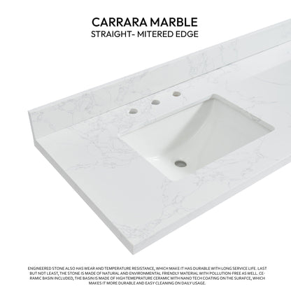 Vinnova, Jaen 73 in. W x 22 in. D Composite Stone Vanity Top in Grain White with White Rectangular Double Sink