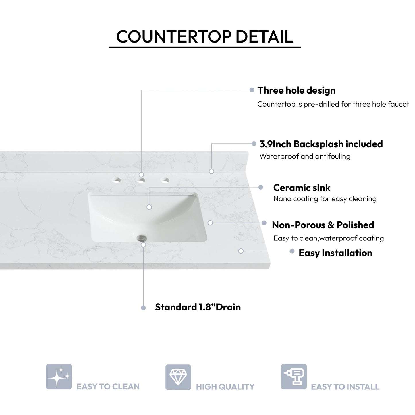 Vinnova, Jaen 73 in. W x 22 in. D Composite Stone Vanity Top in Grain White with White Rectangular Double Sink