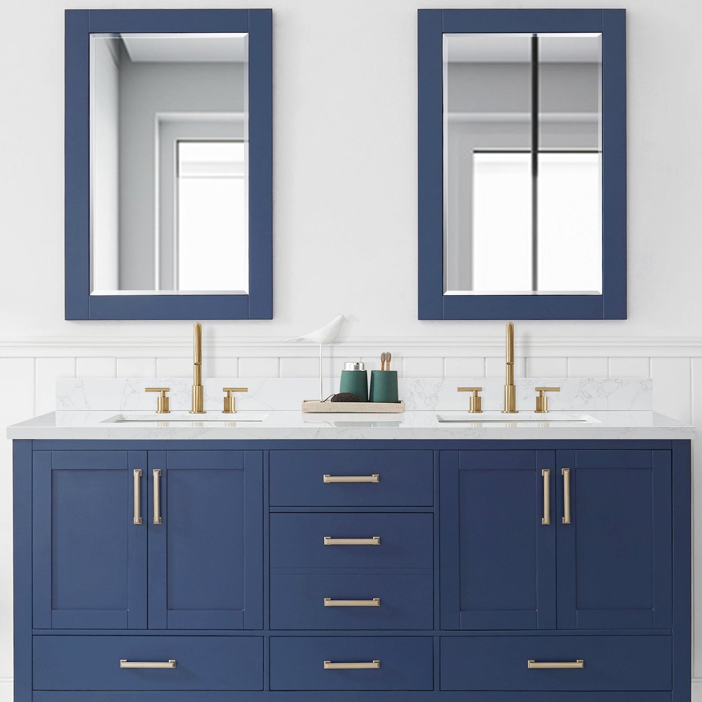 Vinnova, Jaen 73 in. W x 22 in. D Composite Stone Vanity Top in Grain White with White Rectangular Double Sink