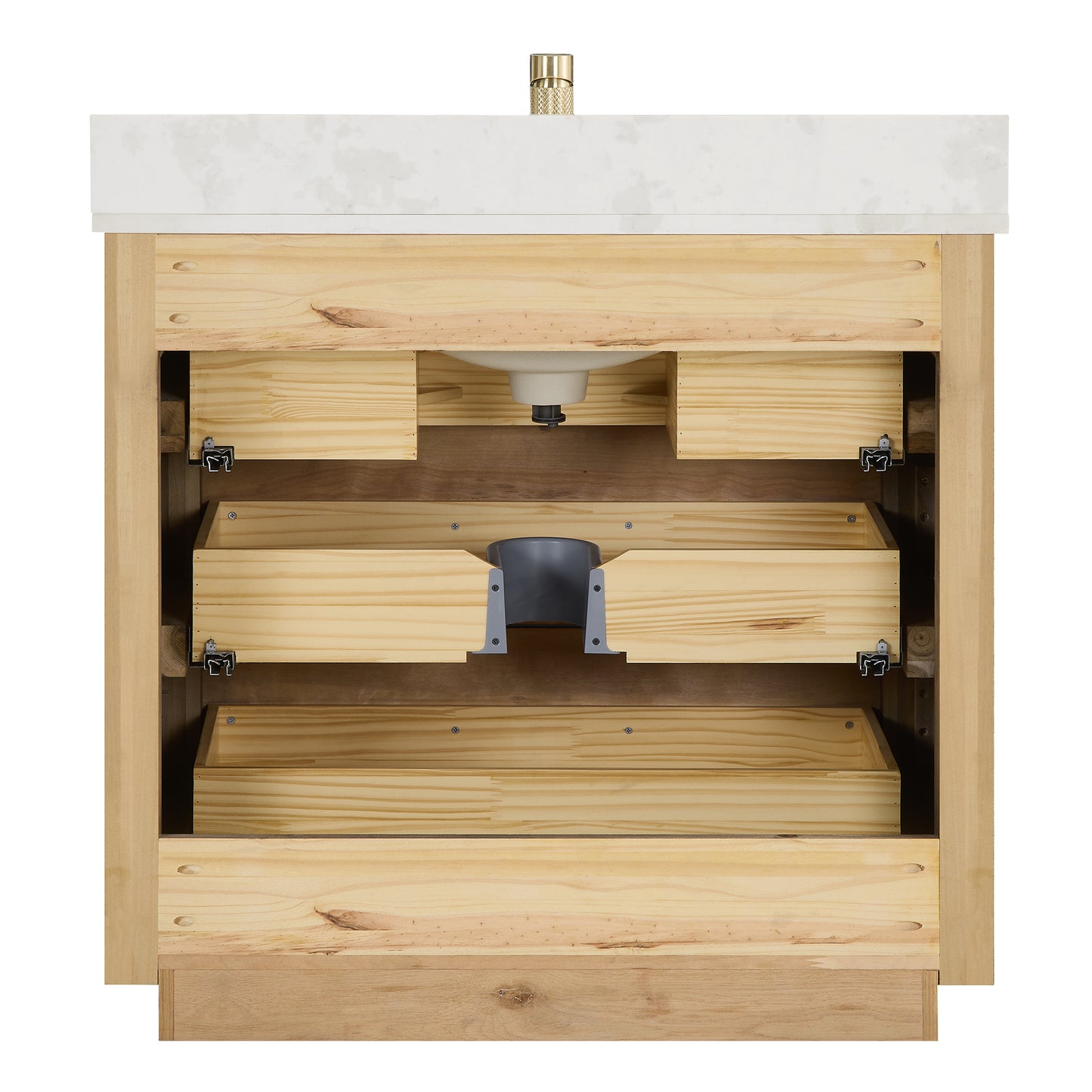 Vinnova, Porto 36" Free-standing Single Bath Vanity in Aged Dark Brown Oak with Fish Maw White Quartz Stone Top