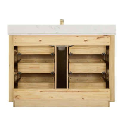 Vinnova, Porto 48" Free-standing Single Bath Vanity in Aged Dark Brown Oak with Fish Maw White Quartz Stone Top