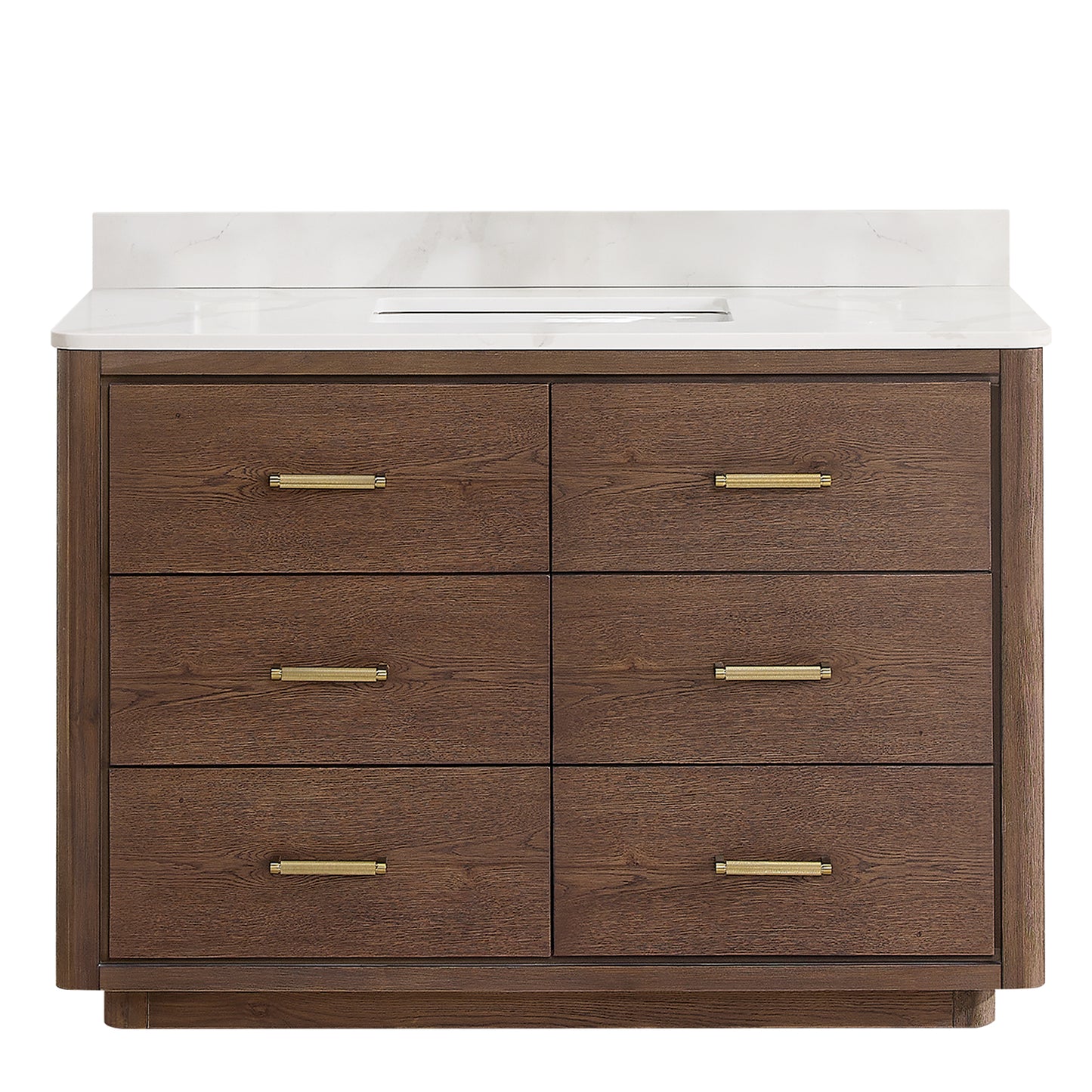 Vinnova, Porto 48" Free-standing Single Bath Vanity in Aged Dark Brown Oak with Fish Maw White Quartz Stone Top