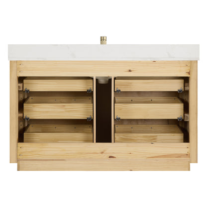 Vinnova, Porto 55" Free-standing Single Bath Vanity in Aged Dark Brown Oak with Fish Maw White Quartz Stone Top