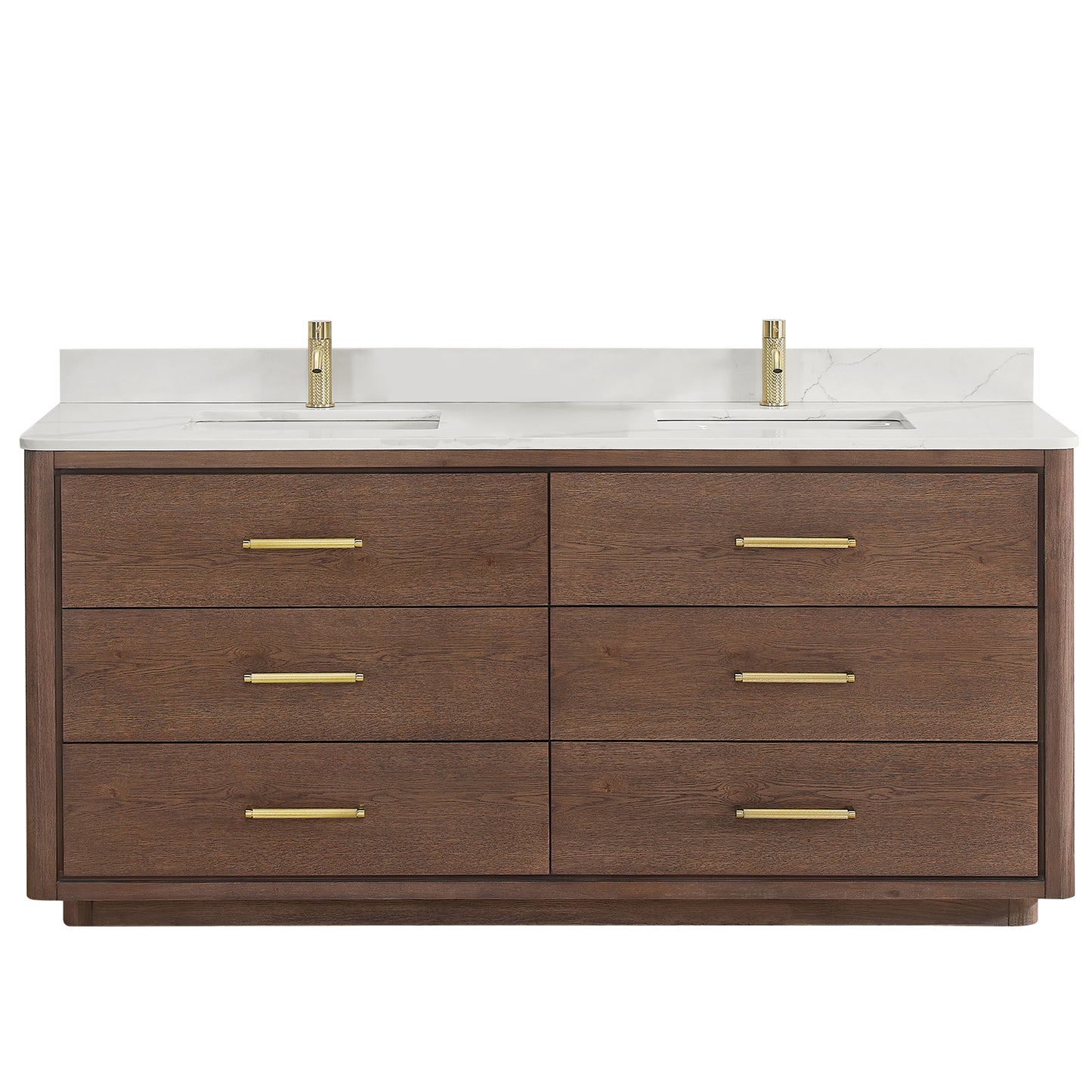 Vinnova, Porto 72" Free-standing Double Bath Vanity in Aged Dark Brown Oak with Fish Maw White Quartz Stone Top
