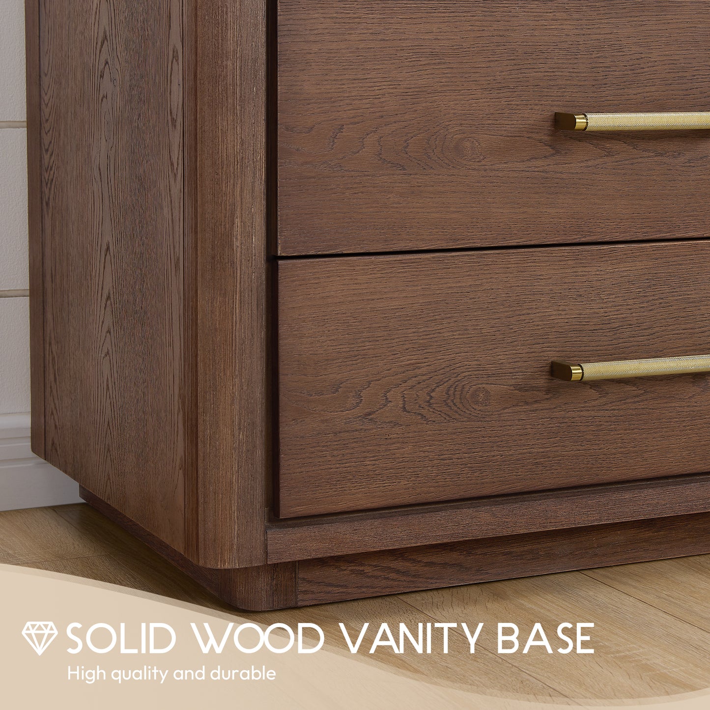 Vinnova, Porto 72" Free-standing Double Bath Vanity in Aged Dark Brown Oak with Fish Maw White Quartz Stone Top and Mirror