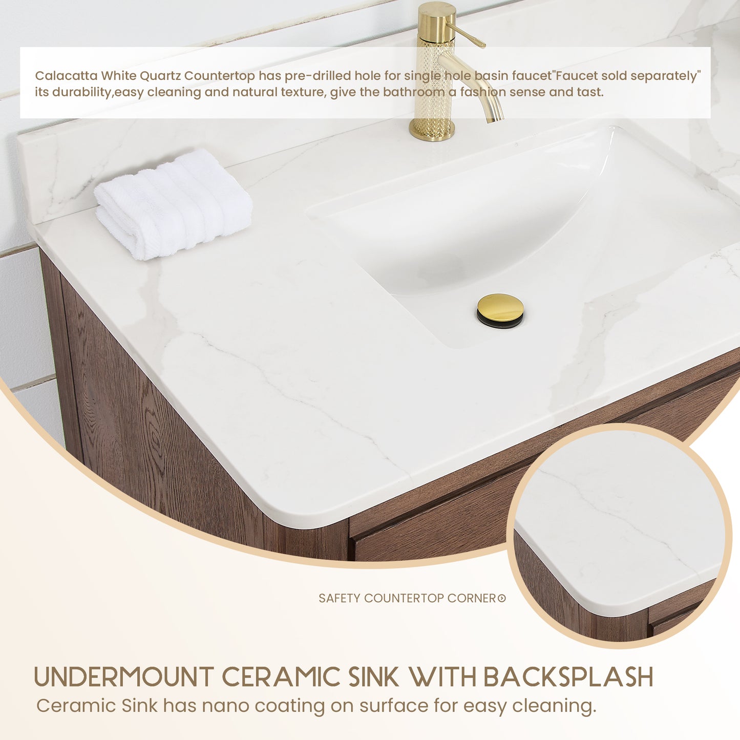 Vinnova, Porto 72" Free-standing Double Bath Vanity in Aged Dark Brown Oak with Fish Maw White Quartz Stone Top and Mirror