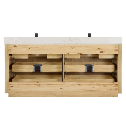 Vinnova Porto 72-inch free-standing double vanity in natural oak with Fish Maw white quartz stone top