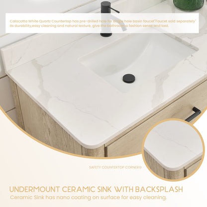 Vinnova Porto 72-inch free-standing double vanity in natural oak with Fish Maw white quartz stone top