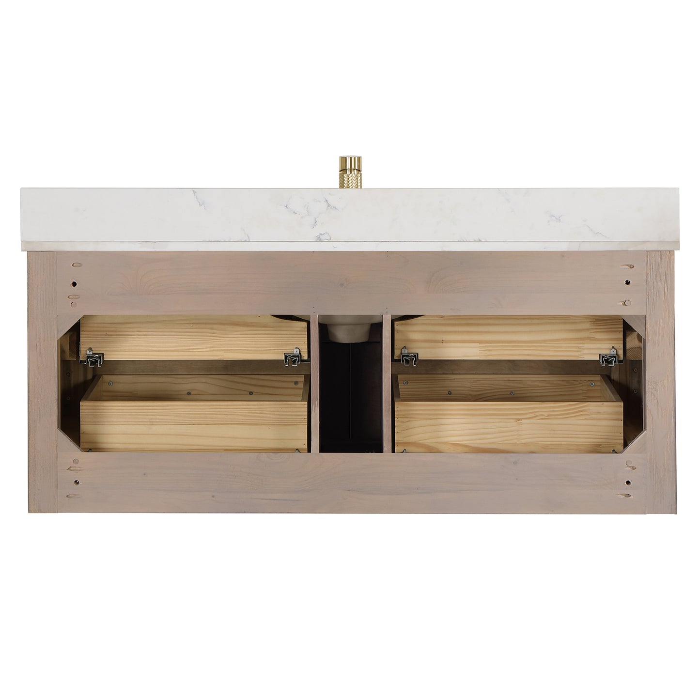 Vinnova, Cristo 48" Floating Single Bath Vanity in Aged Dark Brown Oak with Fish Maw White Quartz Stone Top