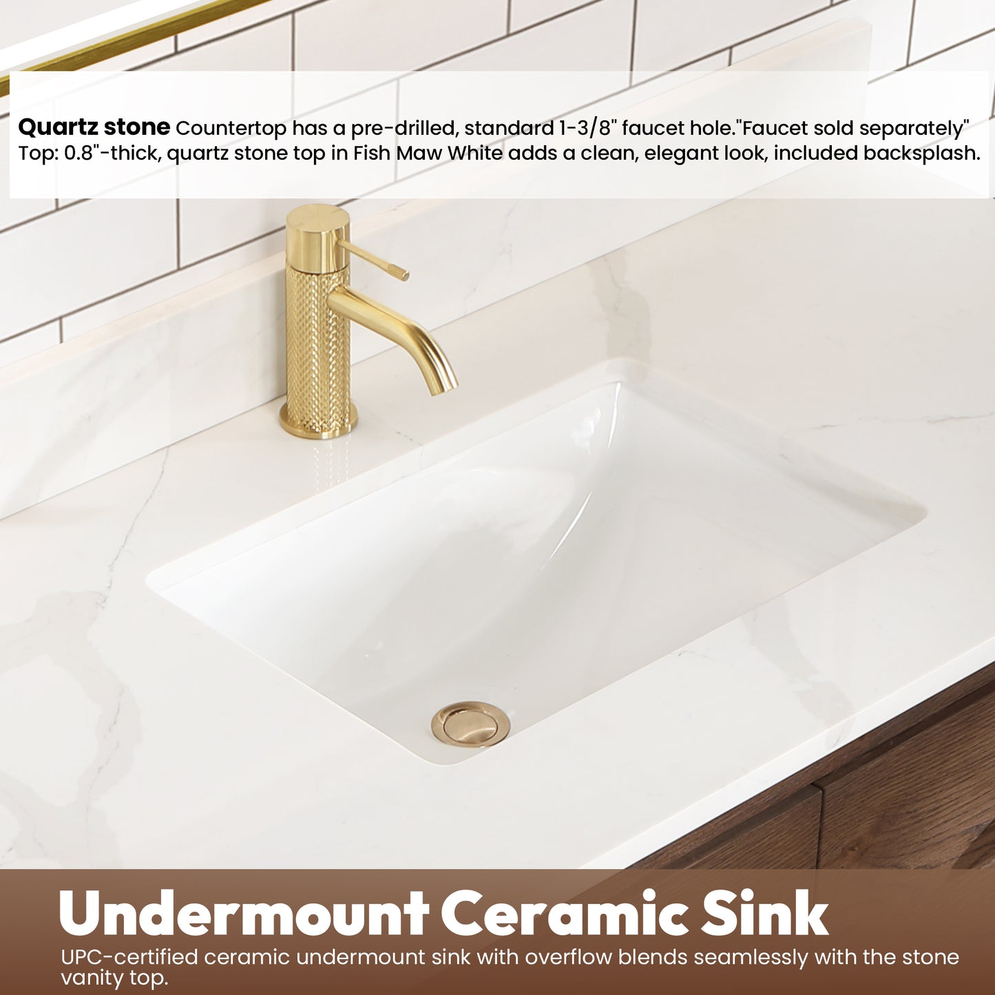 Vinnova, Cristo 48" Floating Single Bath Vanity in Aged Dark Brown Oak with Fish Maw White Quartz Stone Top