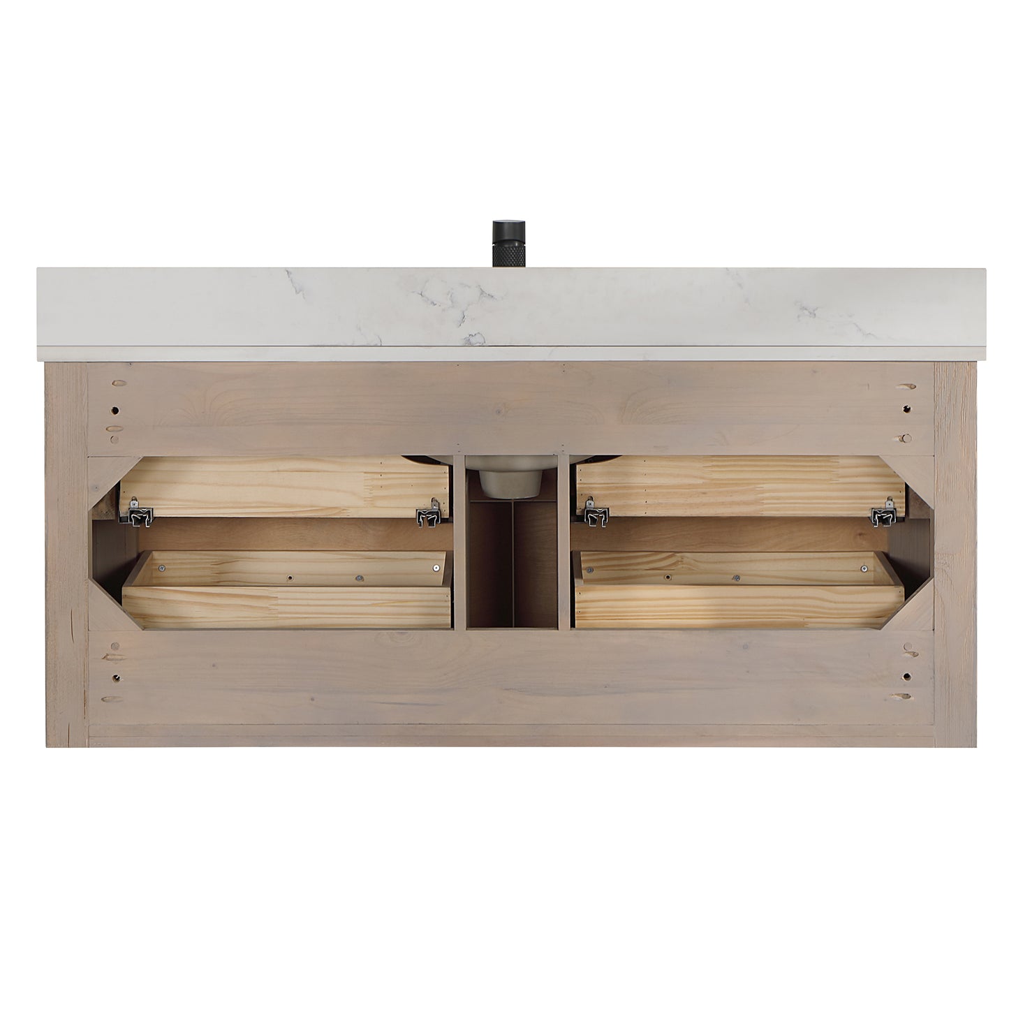 Vinnova, Cristo 48" Floating Single Bath Vanity in Fir Wood Brown with Fish Maw White Quartz Stone Top