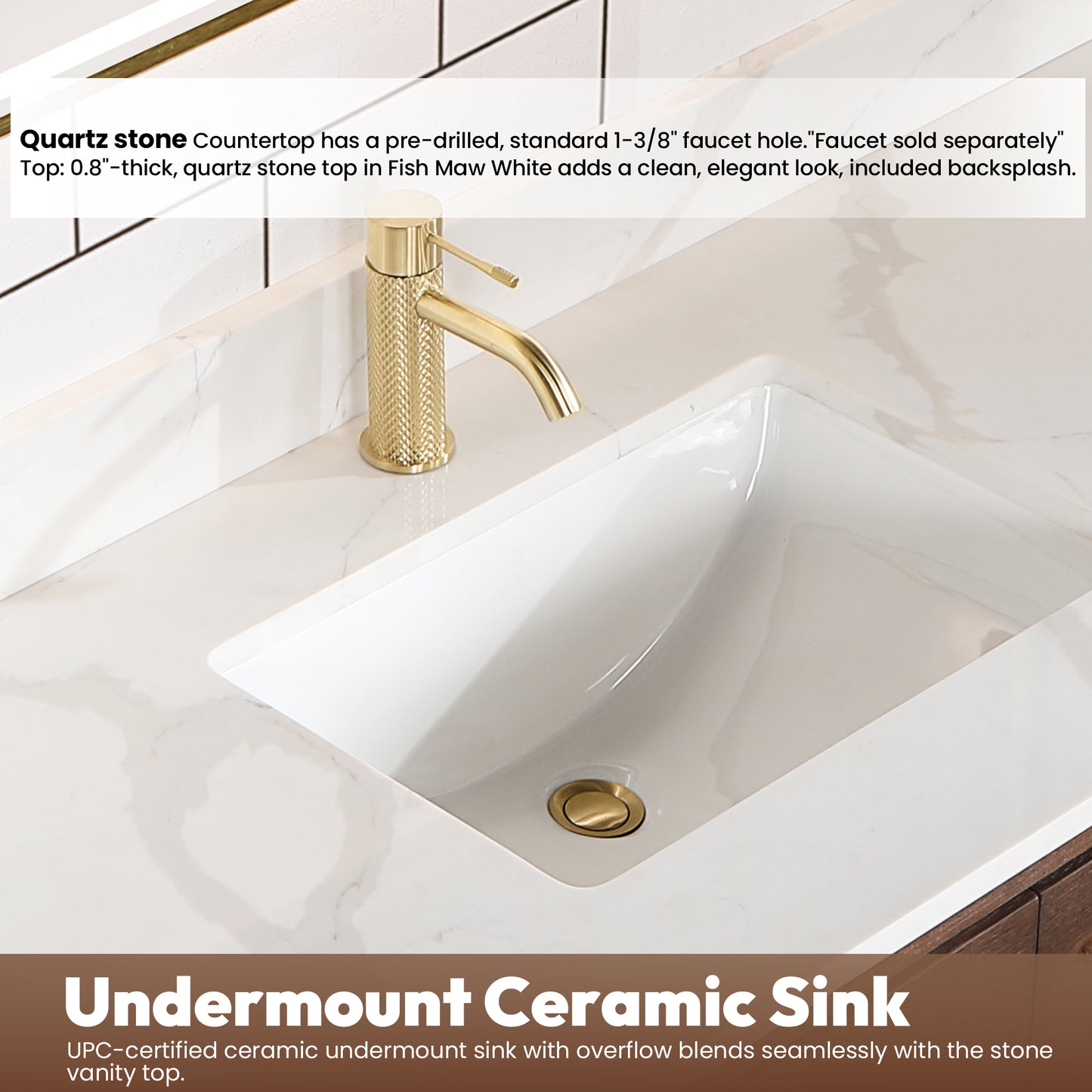 Vinnova, Cristo 55" Floating Single Bath Vanity in Aged Dark Brown Oak with Fish Maw White Quartz Stone Top