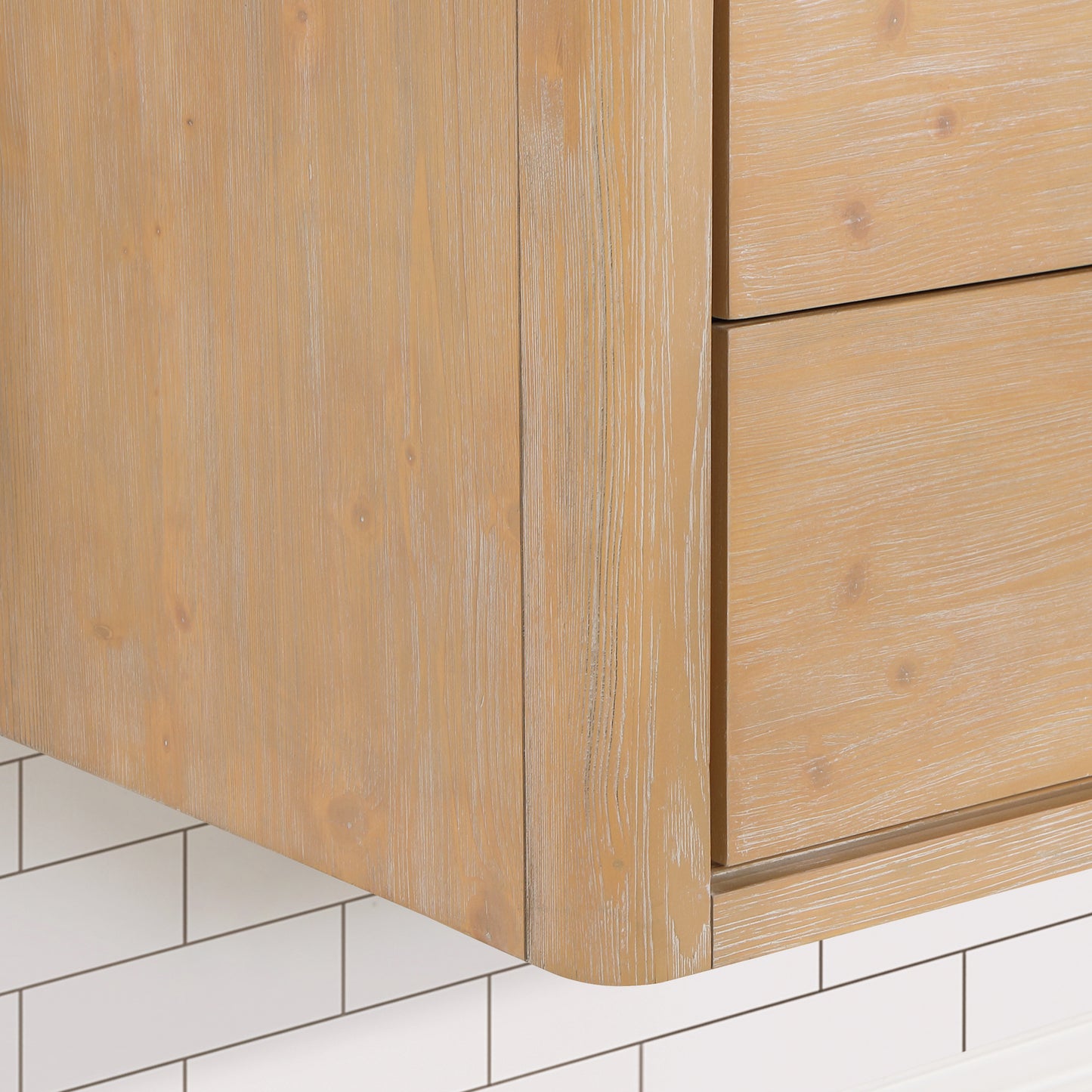 Vinnova, Cristo 55" Floating Single Bath Vanity in Fir Wood Brown with Fish Maw White Quartz Stone Top
